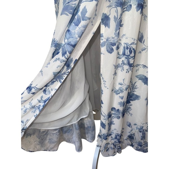 V. Chapman Corset Front-Slit Ruffled Gown – Provencal Blue Floral, Size 12 - Picture 7 of 11